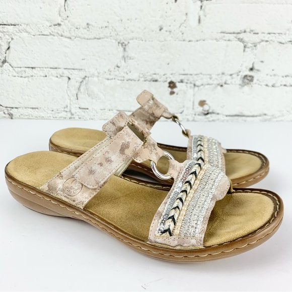 Rieker Regina Slip On Beaded Rose Boho Slide Sandals Comfort 40 - Picture 4 of 11